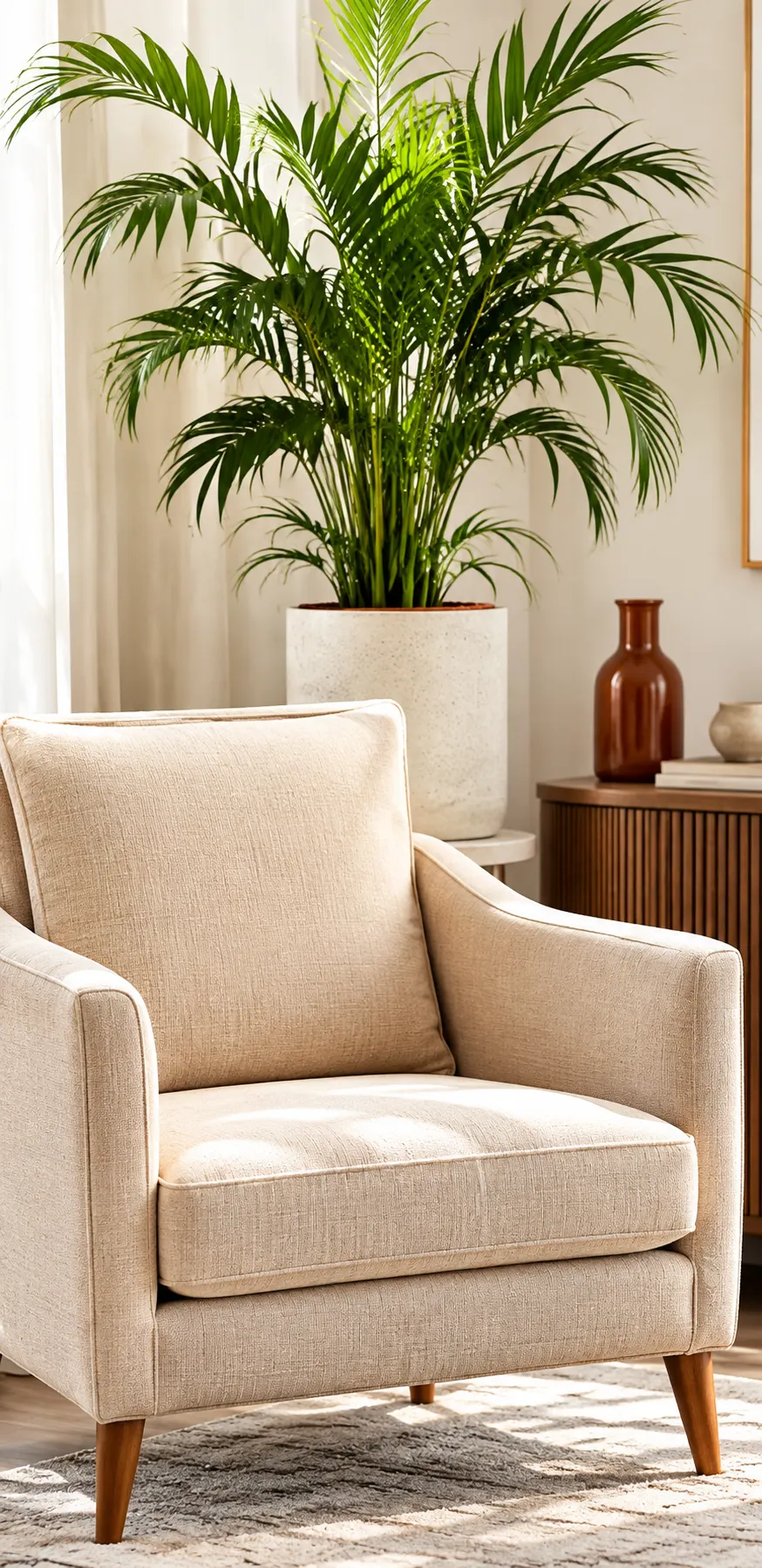 Cozy Beige Chair and Lush Palm