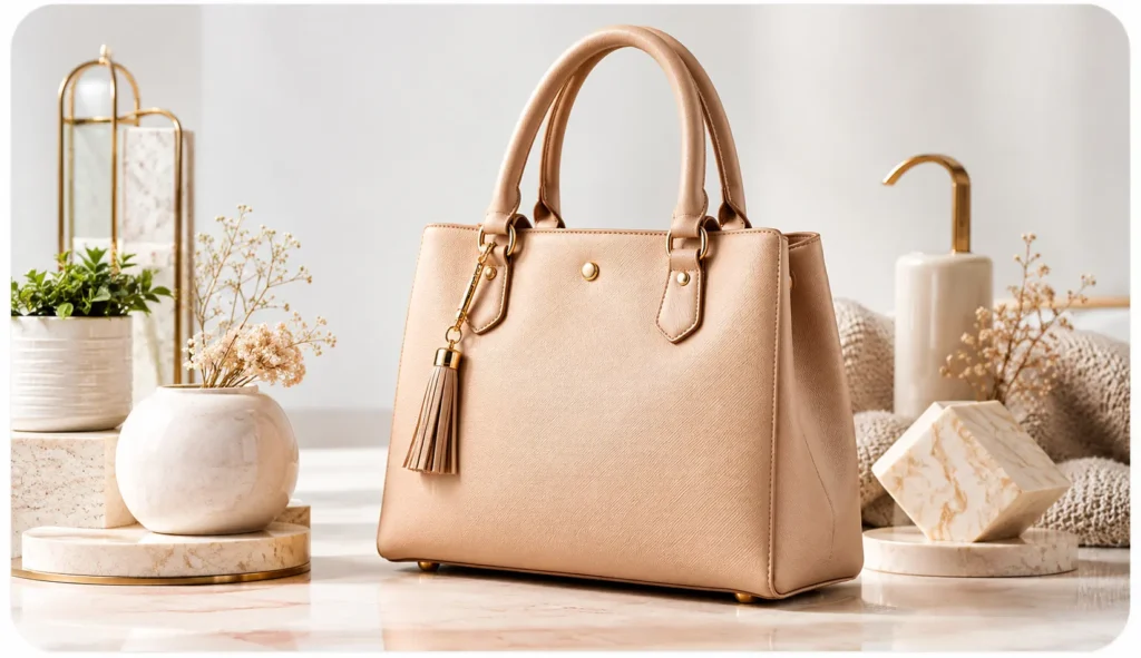 Luxury Blush Leather Handbag Still Life