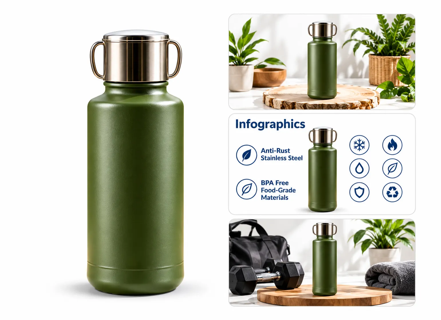 Olive Green Insulated Bottle Infographic